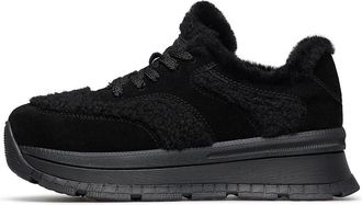 Loriblu Sneaker van su&egrave;de met voering van imitatiebont - Dames - Winterlaarzen - Zwart - 37 EU - Su&egrave;de - Schoenen