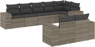 vidaXL Vidaxl - Set De Sof&aacute;s De Jard&iacute;n 8 Pzas Y Cojines Rat&aacute;n Sint&eacute;tico Gris