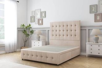 Sloomy Berlin Naples Divan Base 2 Drawers - 26 Headboard & 12 Footboard in Light Sand | Size: Double