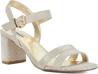 Dune London Womens Ladies Merisa - Block-Heeled Sandals - Gold Fabric - Size UK 6
