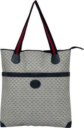 Gucci Navy Red Color Leather Pvc Shoulder Bag Tote Bag (Pre-Owned)