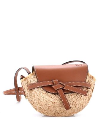 Loewe Beige Leather & Raffia Gate Leather Shoulder Mini (Authentic Pre-Loved)
