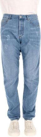 Brunello Cucinelli Jeans, Heren, Blauw, M, Denim, Superlichte Denim Jeans met Scheuren
