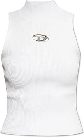 Diesel Geribbelde Top met Col - Dames - Tops zonder mouwen - Wit - S - Polyester - Tops