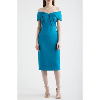 Eliza J Pleated Off the Shoulder Cocktail Dress in Ocean at Nordstrom, Size 2