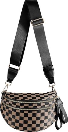 Generic Women Checkered Crossbody Bags Bum Handbag, Durable Strap Roomy Versatile Mom-Friendly Diaper Bag with Different Pockets (Black Khaki Checkered 03)