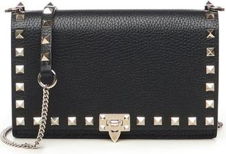 Valentino Garavani Rockstud Mini Bag With Chain In Grained Calfskin