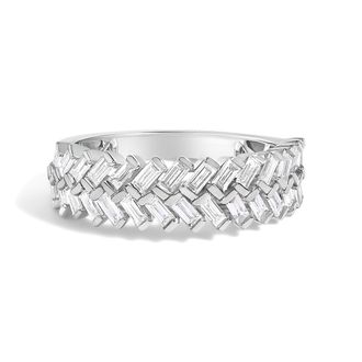 House of Brilliance 14K White Gold 7/8 Cttw Lab Grown Baguette Weave Design Band Ring