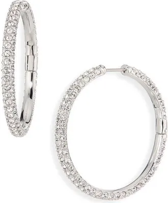 Swarovski Dextera Pav&eacute; Crystal Hoop Earrings in White/rhodium at Nordstrom