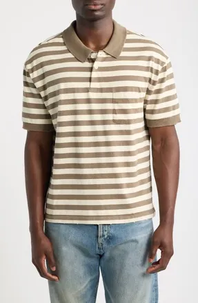 Elwood Stripe Distressed Crop Cotton Polo in Brown Stripe at Nordstrom, Size Xx-Large