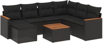 vidaXL Set De Sof&aacute;s De Jard&iacute;n 8 Piezas Y Cojines Rat&aacute;n Sint&eacute;tico Negro Vidaxl