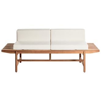 Beliani Beliani - Banco De Jard&iacute;n De Madera De Acacia 210 X 84 Cm 2 Plazas Dise&ntilde;o R&uacute;stico Madera Clara Con Cojines Blanco Crema Giaveno