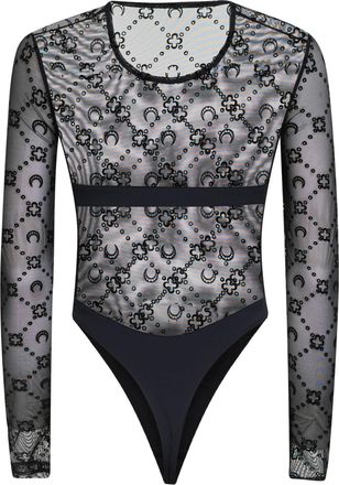 Marine Serre Womens Bodysuit Black Flocked Mesh Polyamide Tops Top