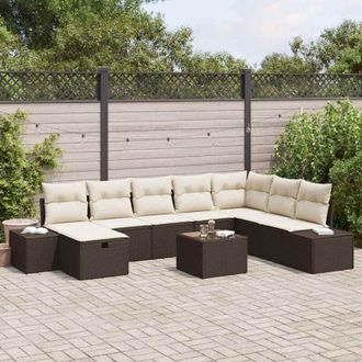 vidaXL Conjunto De Sof&aacute; De Jard&iacute;n 9 Pcs Marr&oacute;n Rat&aacute;n Sint&eacute;tico Vidaxl