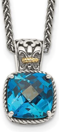Diamond2Deal Sterling Silver with 14K Accent Cushion London Blue Topaz Pendant Necklace