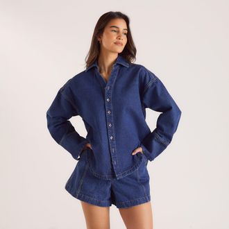 Lounge Oversized Denim Shirt - Blue - 10