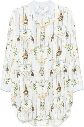 Camilla Camicia in seta con stampa grafica - Blu