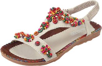 Generic Cocila Walking Sandals Womens Women Ladies String Bead Casual Beach Shoes White, 5 Holiday For Pink Wedges Strappy Heels Size 6 5 Purple Platform Mode