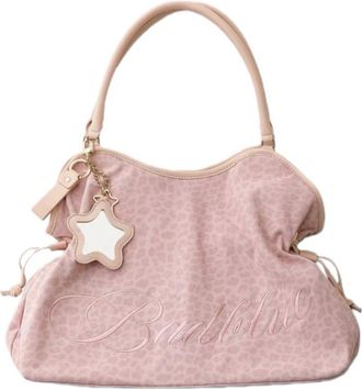 Generic Vintage Leopard Print Large Shoulder Bag - Spacious Tote for Everyday Use(Pink)