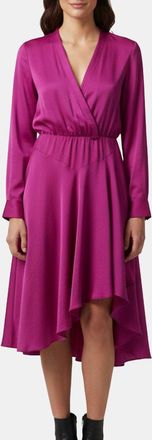 Maje Pink Satin Crepe Asymmetric Rushia Midi Dress
