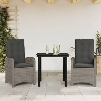 vidaXL Set Comedor De Jard&iacute;n 3 Piezas Con Cojines Rat&aacute;n Sint&eacute;tico Gris Vidaxl