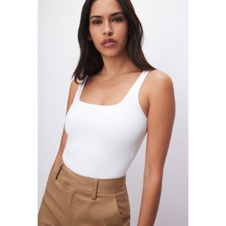 Good American Womens Sculpting Modern Tank Bodysuit | White, Size Medium | Good American by Khlo&Egrave; Kardashian