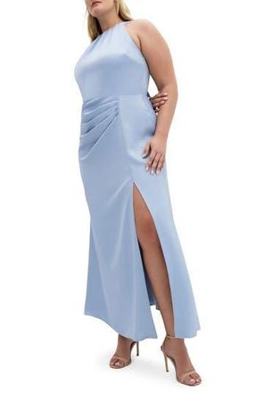 City Chic Celina Halter Neck Satin Maxi Dress in Dusty Blue at Nordstrom Rack, Size Xxl/24W