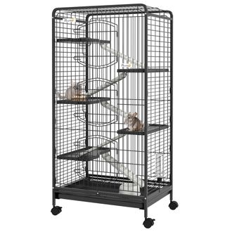 OEM Jaula Para Roedores De 6 Niveles Con Ruedas Plataformas Bandeja Extra&iacute;ble Comedero Y Bebedero 61,5x44x131 Cm Negro