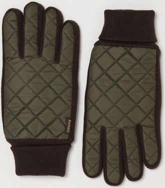 Barbour Guanti Magnus trapuntati in nylon e pelle ovina bicolore