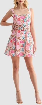 Lush Belted Fit and Flare Dress in Pink Floral at Nordstrom Rack, Size Medium