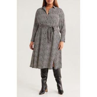 Nic+Zoe Spotted Around Long Sleeve Midi Shirtdress in Black Multi at Nordstrom Rack, Size 2 X