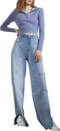 J.ING Dennis Cutout Slit-Hem Wide-Leg Jeans In Light Blue