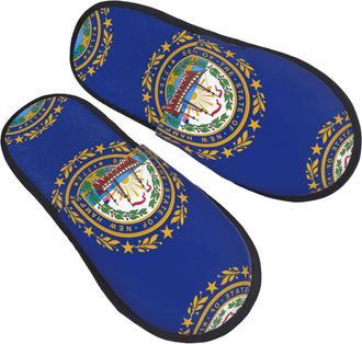 Generic Portable Mens Slipper New Hampshire state flag print Mens Slipper Fluffy Home Slippers for Ladies Hotels Travel L