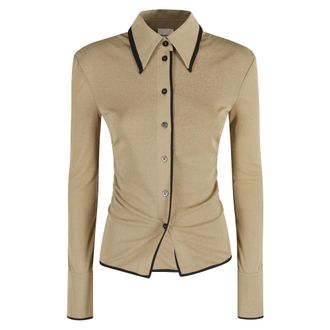 Nanushka Overhemden, Dames, Beige, S, Antraciet Klassieke Kraag Lange Mouw Shirt