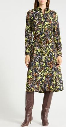 Ichi Animal Print Long Sleeve Shirtdress in Total Eclipse Animal at Nordstrom Rack, Size 10 Us / 42 Eu