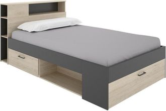 Vente-Unique Vente-unique - Letto con testata con vani portaoggetti e cassetti 120 x 190 cm Naturale e Antracite - leandre
