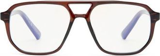 The Book Club The Atticus 53mm Aviator Blue Light Blocking Reading Glasses in Crystal Bark at Nordstrom, Size +1.00