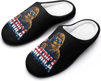 Generic Bigfoot Patriotic 4th Of July Mens House Slippers Memory Foam Washable Cotton Slip on Home Shoes