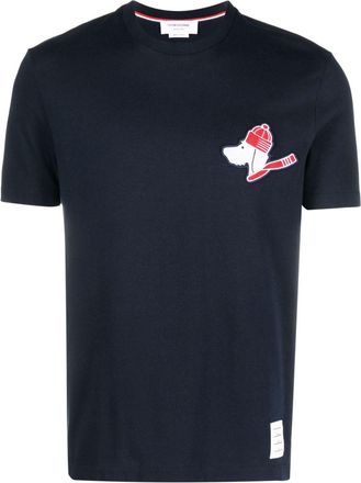 Thom Browne Hector-patch short-sleeve T-shirt - men - Cotton/Polyester/Wool/Acrylic - 2 - Blue