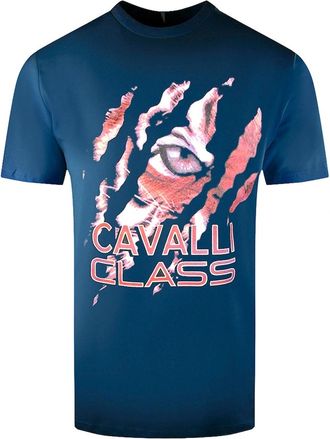 Roberto Cavalli Mens Cavalli Class Peeking Tiger Design Navy Blue T-Shirt - Size: 40