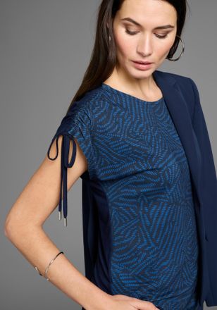 Daniel Hechter Rundhalsshirt HECHTER PARIS, Damen, Gr. 32/34, blau (blau, gemustert), Jersey, Obermaterial: 95% Viskose, 5% Elasthan, gemustert, figurumspielend h&uuml;ft