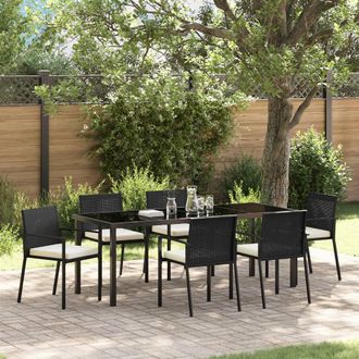 Berkfield Home 7 Piece Garden Dining Set Black Poly Rattan