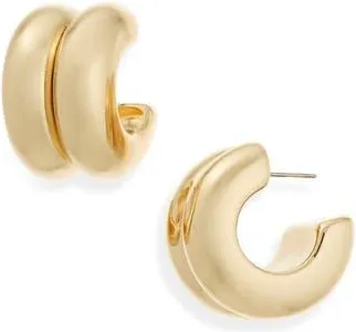 Cara Chunky Ribbed Huggie Hoop Earrings in Gold at Nordstrom Rack