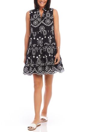 Karen Kane Eyelet Embroidered Sleeveless Tiered Cotton Dress in Black at Nordstrom, Size X-Small P