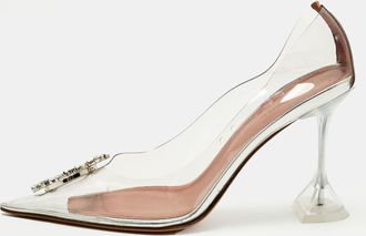 Amina Muaddi Transparent/silver Pvc And Leather Rosie Pointed Toe Pumps