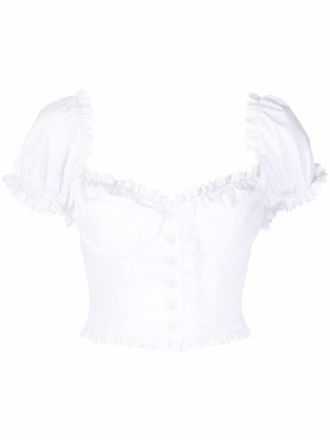 Dolce & Gabbana ruffled smock cropped cotton top - women - Cotton - 52 - White