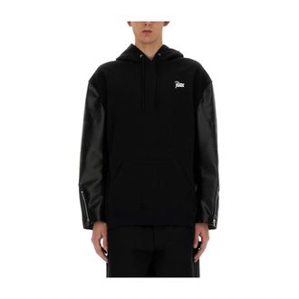 Junya Watanabe Hoodies, male, Black, Size: S Logo-Print Cotton Hoodie