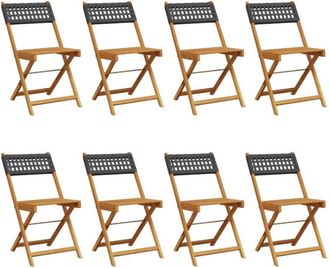 vidaXL Vidaxl - Folding Garden Chairs 8 pcs Black Poly Rattan and Solid Wood