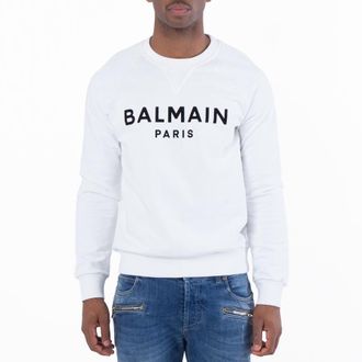 Balmain Flock Logo Print Sweatshirt, Size Medium