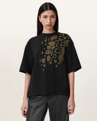 AllSaints Womens Cotton Amelie Flow Embellished T-shirt, Size: S